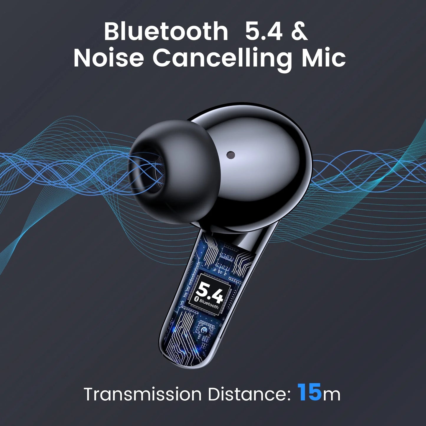 P91 Wireless Earbuds, Bluetooth Headphones V5.4 Stereo Ear Buds with Noise Cancelling Mics, 60H Playback Mini Case with Dual LED Display, IP7 Waterproof In-Ear Earphones for Android Ios