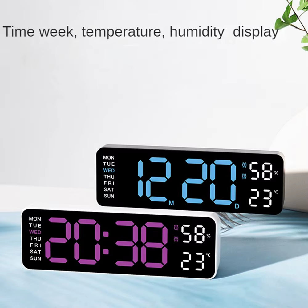 Large LED Digital Wall Clock – With Temperature, Humidity & Week Display